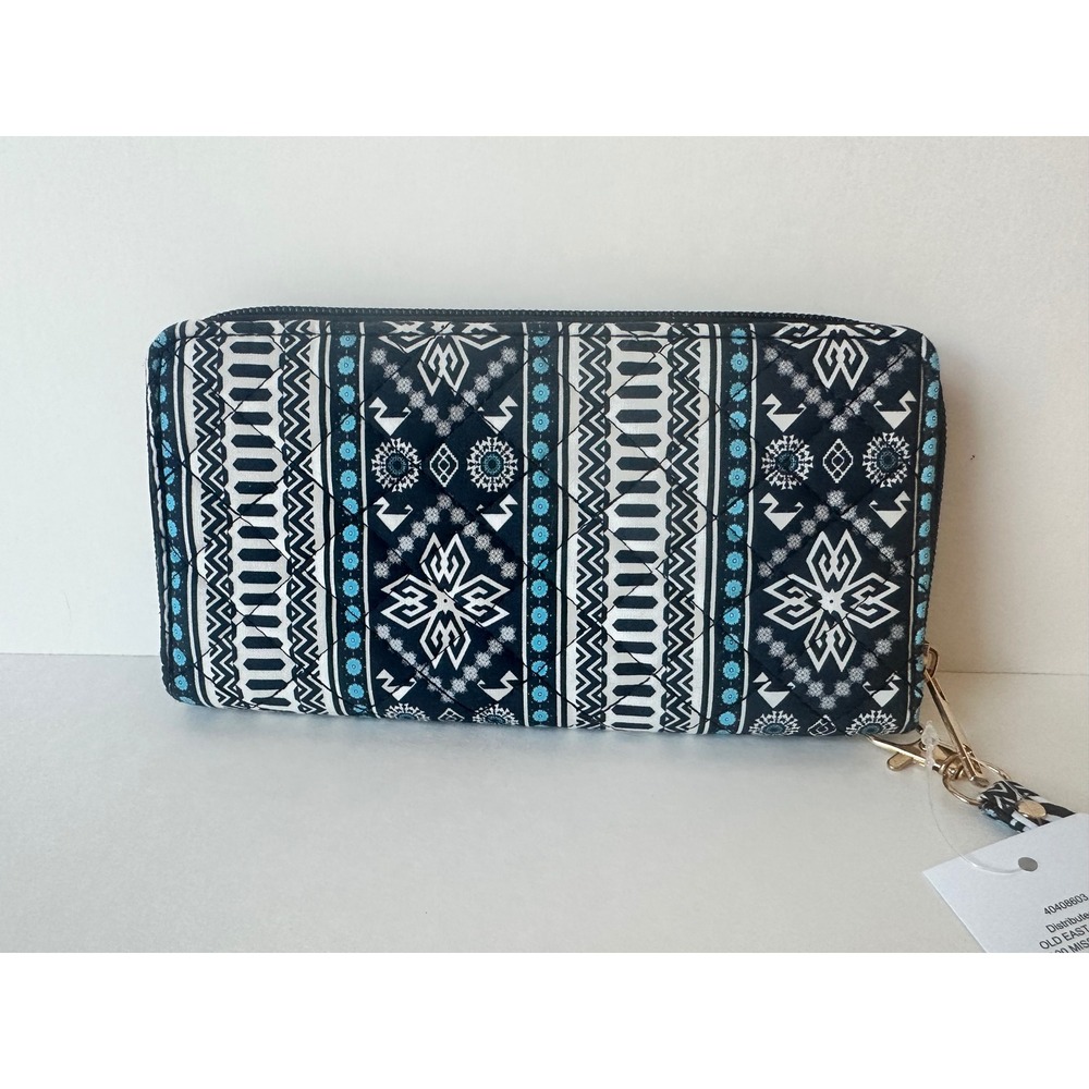 Old East Main Co Quilted Wristlet Wallet Geometric Floral Black White‎ Turquoise